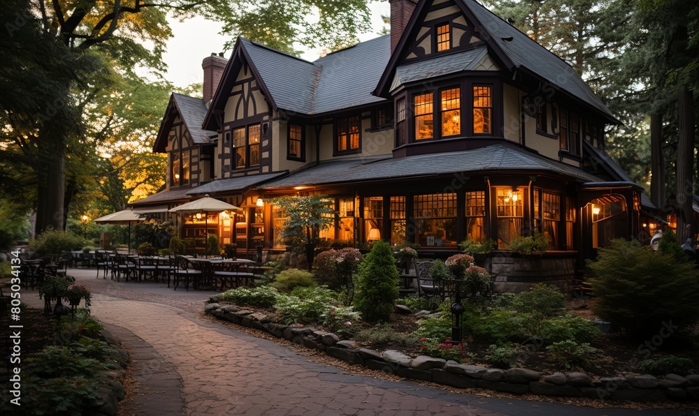 Grand House Illuminated in Night
