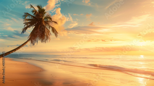 copy space, summer background with beach scene in orange tone colors. Beautiful design for summer poster, background. Great summer vibes, tropical travel theme.