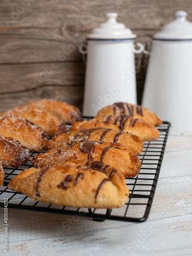 Pastissets o dulce de cabello de angel para postre o desayuno también con chocolate photo