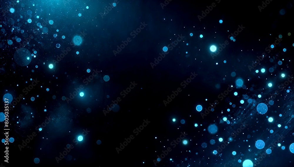 Magical Blue Background with Glowing Dots and Blurred Lights