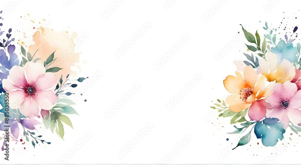 Watercolor floral frame with place for text. Watercolor blots.