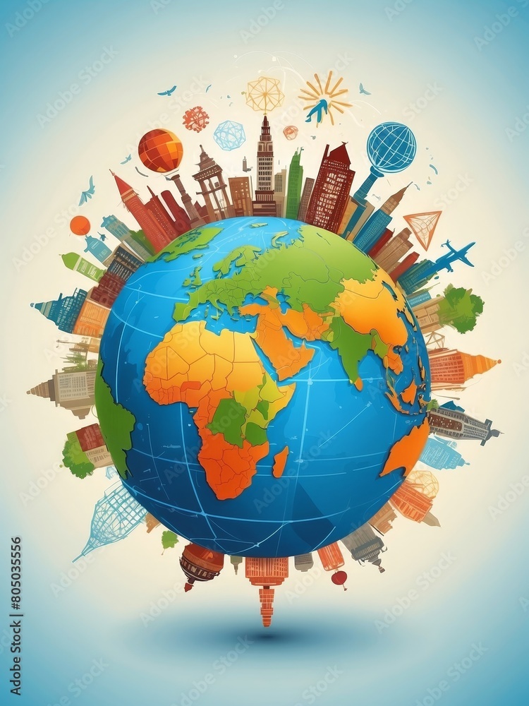 Naklejka premium World Population Day people around the world generate ai