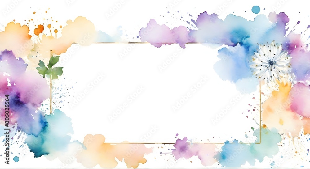 Watercolor floral frame with place for text. Watercolor blots.