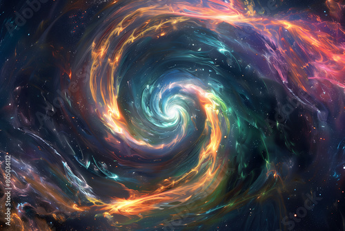 A captivating illustration of a cosmic vortex swriling and twisting against the backdrop of the vast expanse of space