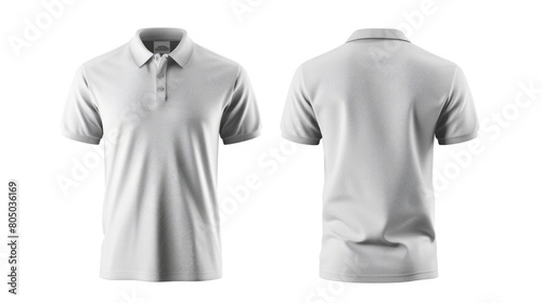 Grey Polo Shirt Design Template. Front and Back Mockup Isolated on White Background for Fashion 