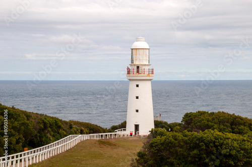 Apollo Bay Australia, view of Cape Otway lighthouse with southern ocean in background