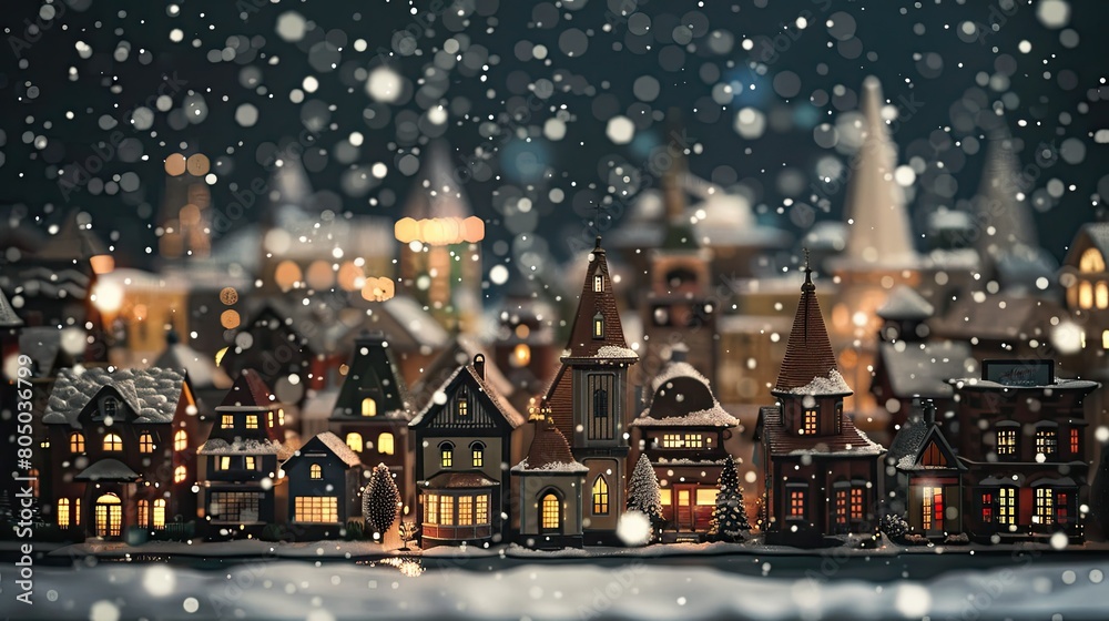 Obraz premium Christmas village with Snow in vintage style. Winter Village Landscape