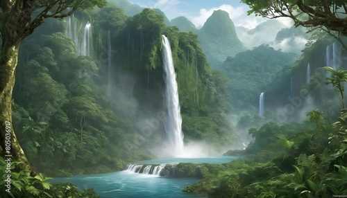 Majestic Cascading Waterfall Surrounded By Lush R 2