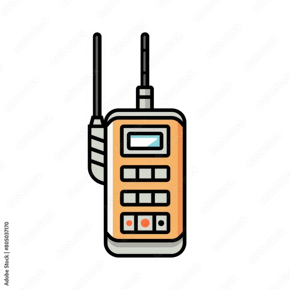 Electronic Communication: Walkie Talkie Color Outline Icon with Radio Frequency Electronic Communication: Walkie Talkie Color Outline Icon with Radio Frequency