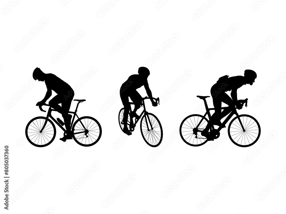 Naklejka premium Set of Cycling Road Silhouette in various poses isolated on white background