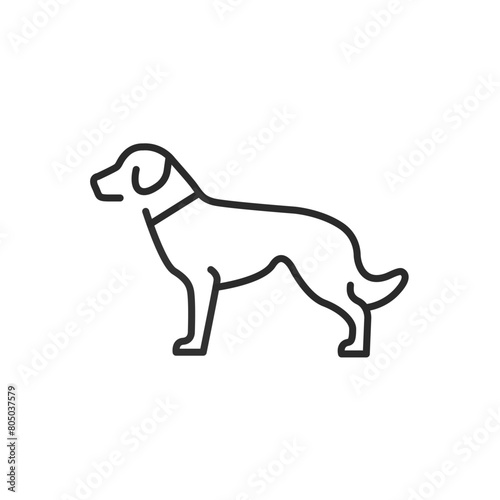 Dog icon. Depicts an alert, standing dog, representing loyalty, protection, and companionship. Ideal for use in pet-related businesses, veterinary services, and family content. Vector illustration