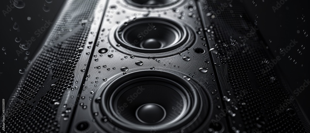 A close up of a speaker with water dripping from it