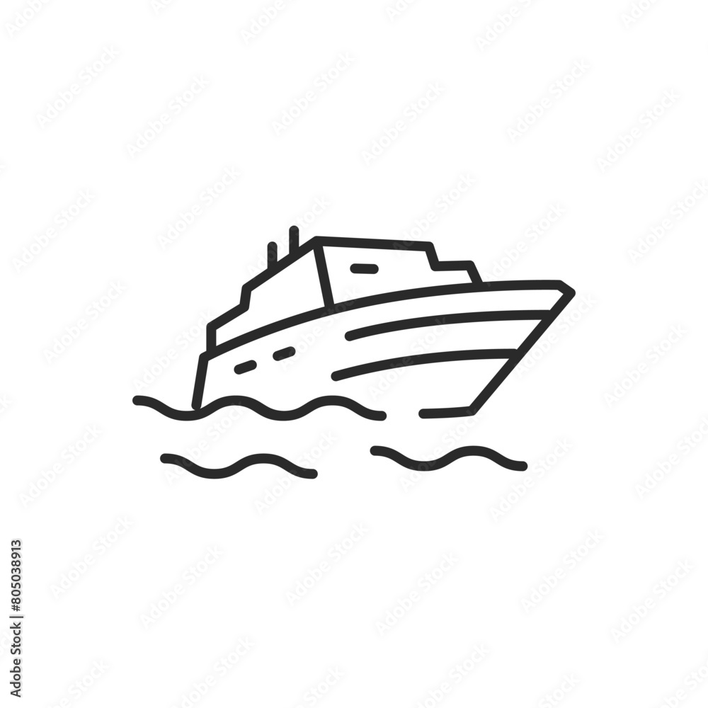 Cruise ship icon. A minimalistic representation of a cruise liner, symbolizing leisure travel, luxury vacations, sea voyages. Ideal for use by travel agencies, holiday planners. Vector illustration
