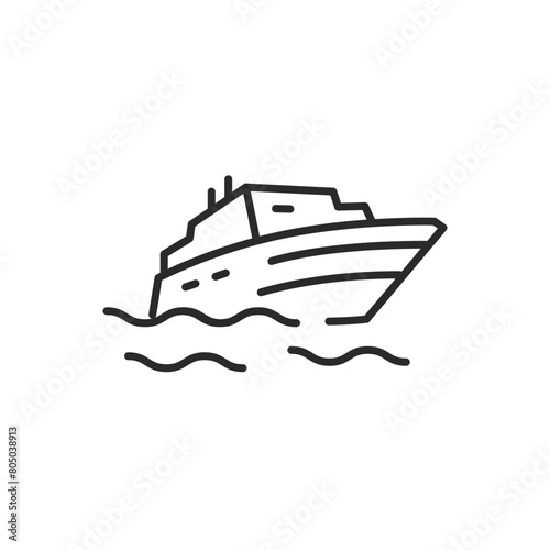 Cruise ship icon. A minimalistic representation of a cruise liner, symbolizing leisure travel, luxury vacations, sea voyages. Ideal for use by travel agencies, holiday planners. Vector illustration