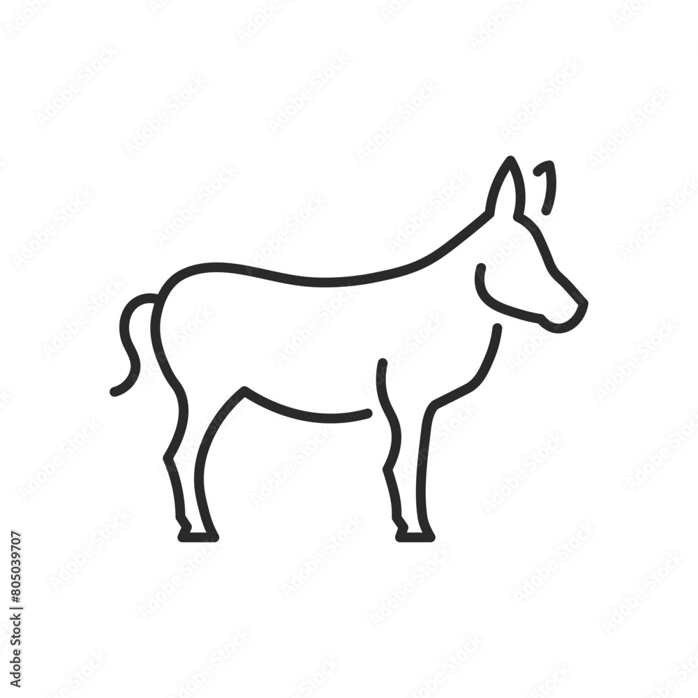 Donkey icon. A stylized representation of a donkey, often used to symbolize hard work, agriculture, and rural life. Suitable for use in educational materials, farming content. Vector illustration