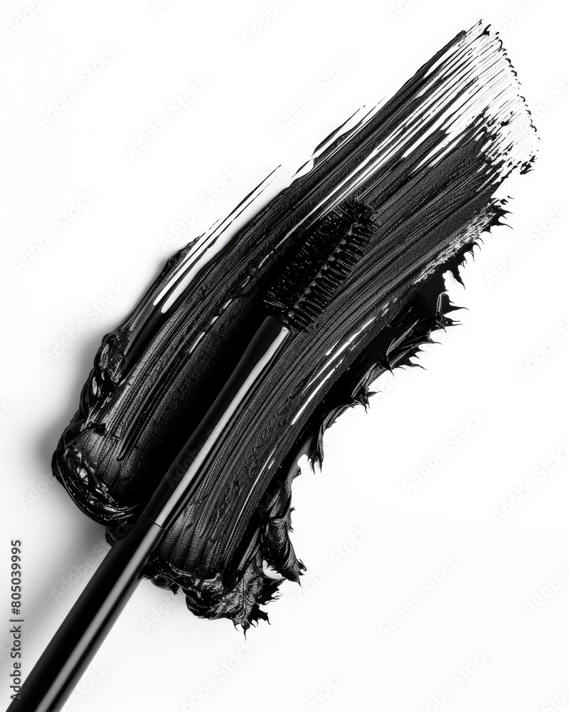 Bold Black Mascara Brush Stroke on White Background. Make-up Concept with Closeup of Cosmetic Bold Black Mascara Brush Stroke on White Background. Make-up Concept with Closeup of Cosmetic