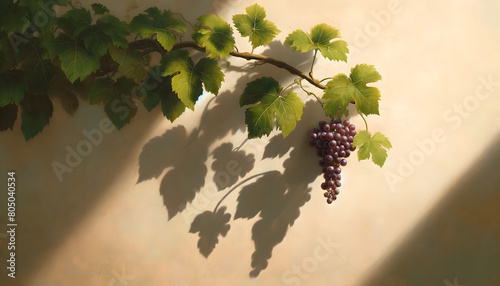 Cep de vigne isolé devant un mur rose ensoleillé 