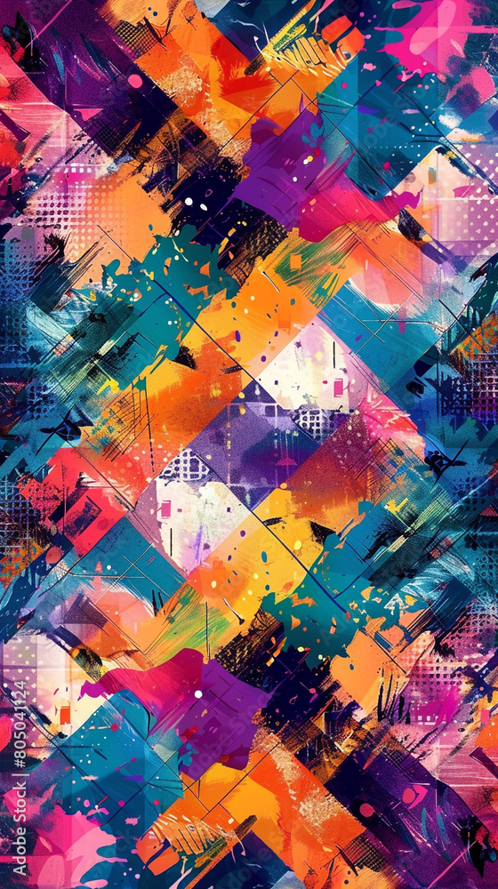 Seamless weaving with color splashes in a geometric backdrop Seamless weaving with color splashes in a geometric backdrop