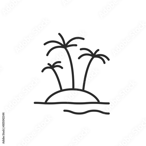 Tropical island icon. A minimalist depiction of an idyllic island with palm trees, representing a serene and exotic beach destination. For travel agencies, holiday promotions. Vector illustration
