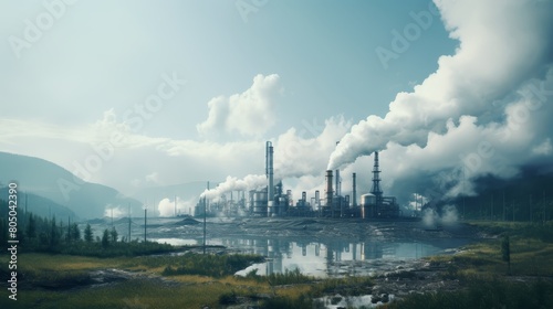 A factory is polluting the environment with smoke and chemicals