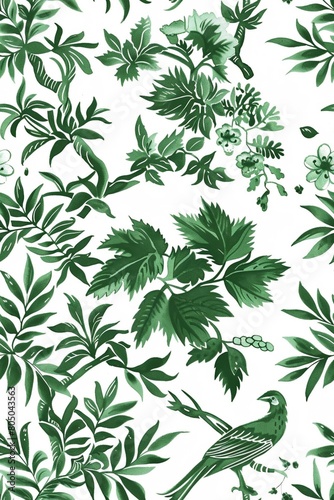 Watercolor Seamless pattern with green and white © Thi