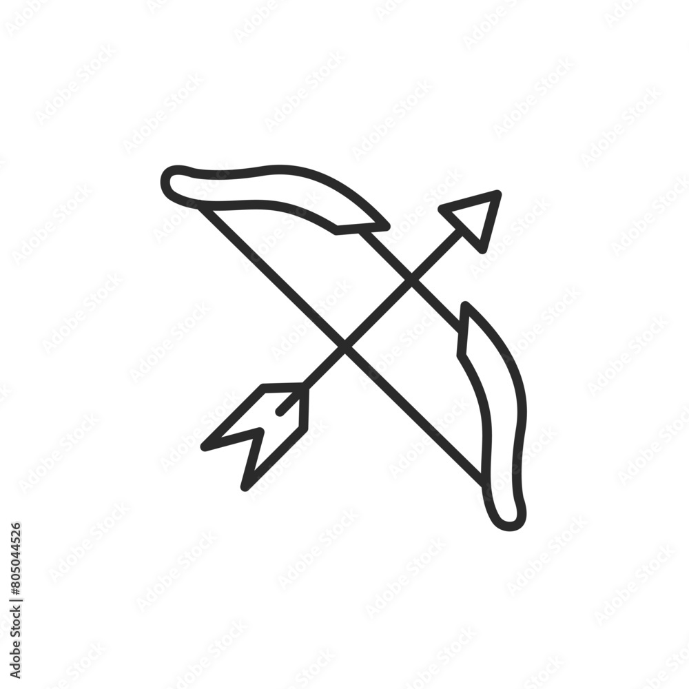 Bow and arrow icon. A simple vector symbol representing the ancient and modern sport of archery, also reflecting its historical use in hunting, combat. Ideal for historical themes. Vector illustration Bow and arrow icon. A simple vector symbol representing the ancient and modern sport of archery, also reflecting its historical use in hunting, combat. Ideal for historical themes. Vector illustration