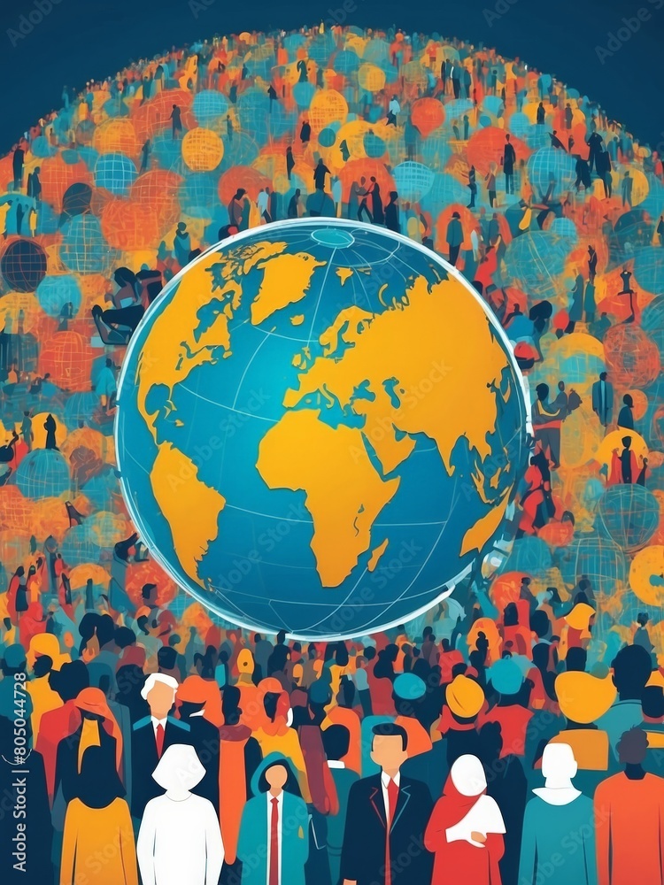 Naklejka premium World Population Day people around the world generate ai