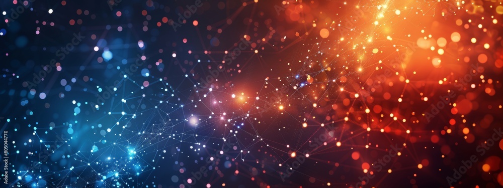 Abstract digital background with glowing light and data connections, dark blue, red, and orange colors, technology wallpaper. Abstract digital background with glowing light and data connections, dark blue, red, and orange colors, technology wallpaper.