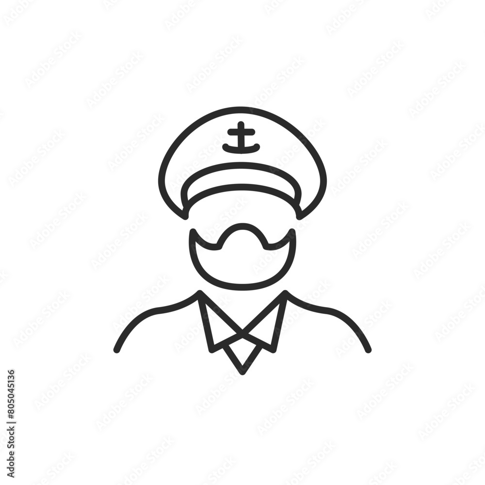 Captain icon. A simplified representation of a captain, characterized by a nautical hat with an anchor emblem, indicating a figure of authority in maritime or airline navigation. Vector illustration Captain icon. A simplified representation of a captain, characterized by a nautical hat with an anchor emblem, indicating a figure of authority in maritime or airline navigation. Vector illustration