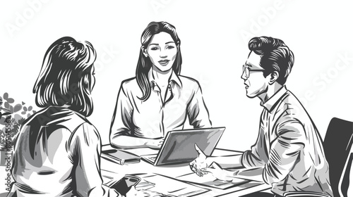 Female sales executive talking to her colleagues in a © Vector