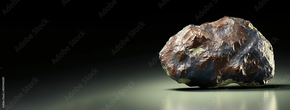 Fototapeta premium Glaucochroite is rare precious natural stone on black background. AI generated. Header banner mockup with space.