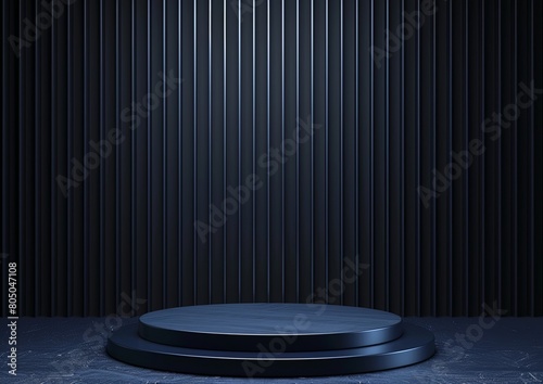 Black podium stands against black wall, showcasing automotive design