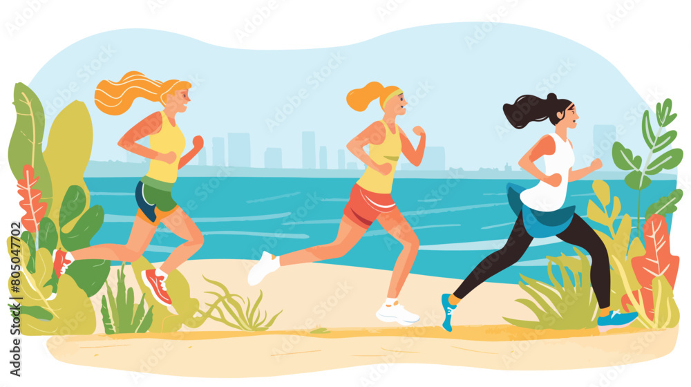 Fitness women running and jogging on the beach promen