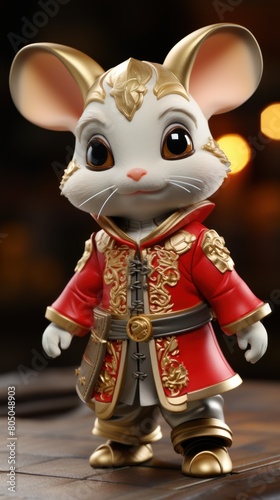 a cute animal in Asian clothes