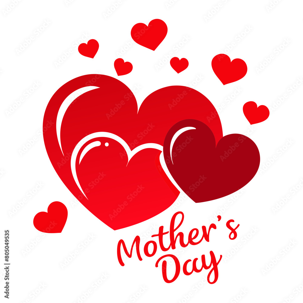 ''happy mothers day''  red hearts card white background design