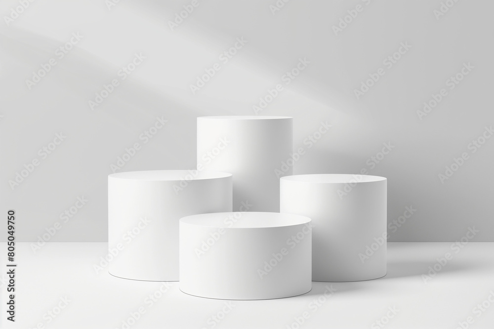 Simple white podium for the presentation of the product. white background. Minimal. 3D rendering. Pedestals. Simple white podium for the presentation of the product. white background. Minimal. 3D rendering. Pedestals.