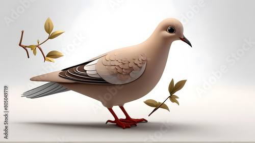 3d  Illustration of a Cute single Mourning Dove bird logo on white backgground photo