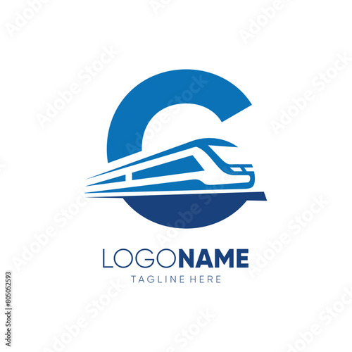 Letter C Fast Train Logo Design Vector Icon Graphic Illustration