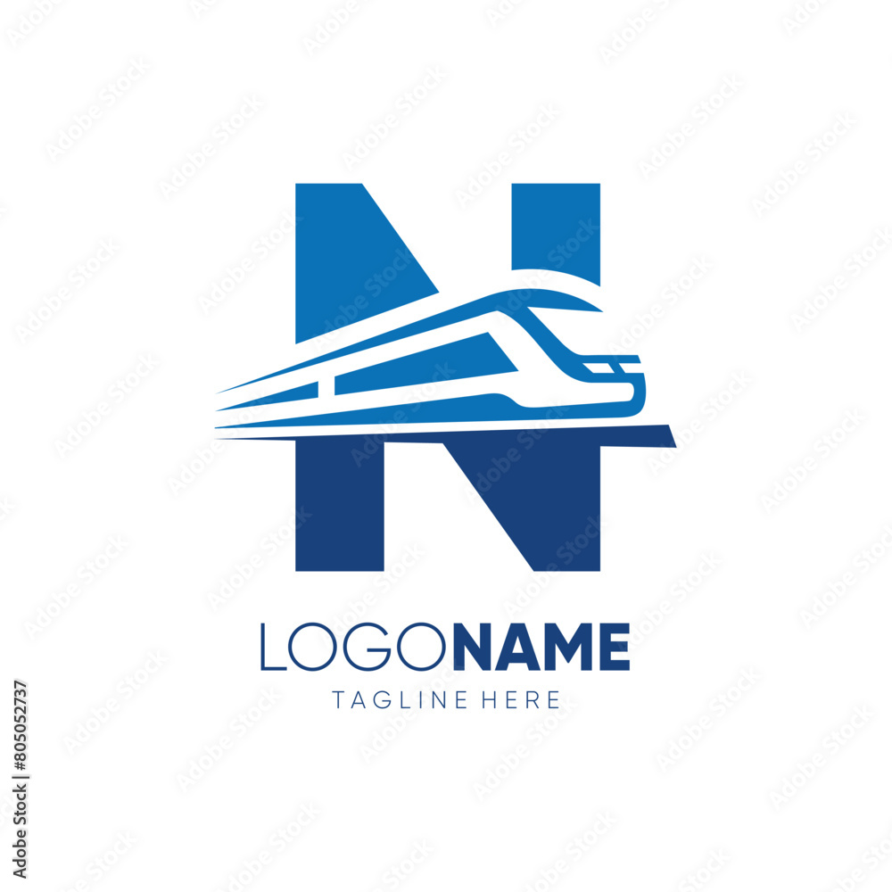 Letter N Fast Train Logo Design Vector Icon Graphic Illustration