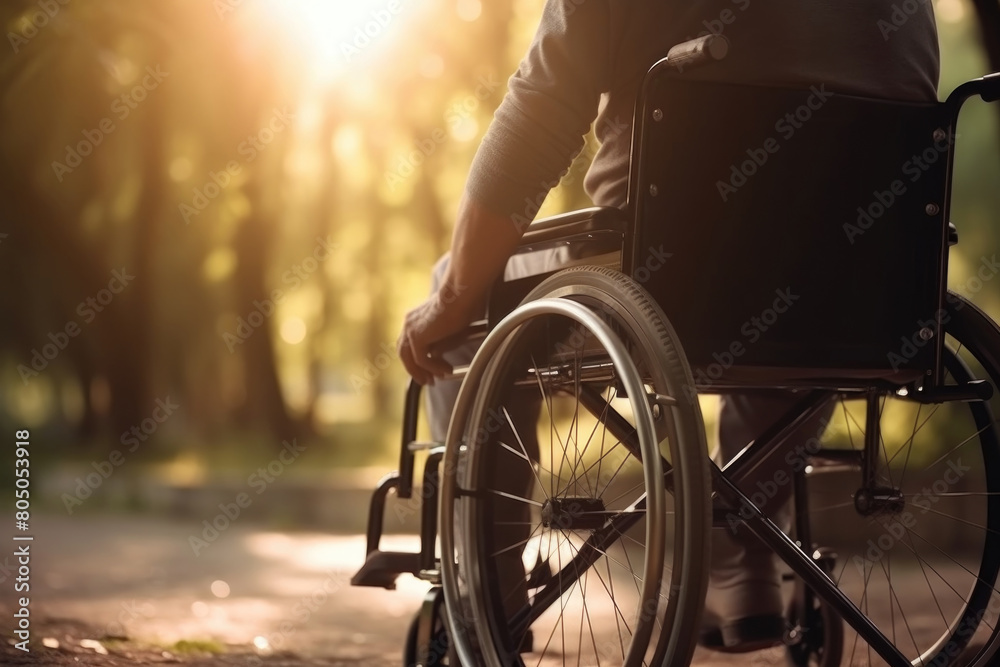 A person in a wheelchair navigating a path outdoors A person in a wheelchair navigating a path outdoors