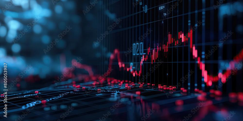 A detailed digital display of stock market data showcasing fluctuating stock prices in red on a dark blue grid background, symbolizing the dynamic nature of financial markets and trading activities.