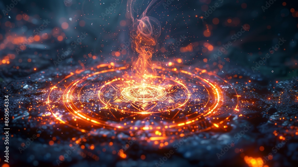 Esoteric glowing circle with smoke inside. Meditation energy Esoteric glowing circle with smoke inside. Meditation energy