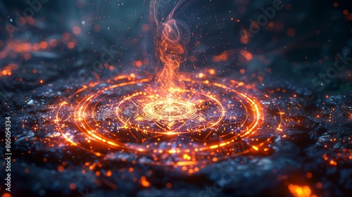 Esoteric glowing circle with smoke inside. Meditation energy