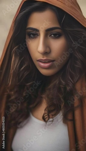 Close up of a young Middle Eastern woman looking determined award win