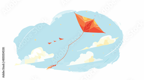 Air kite floating flying. Paper wind toy flies. Child
