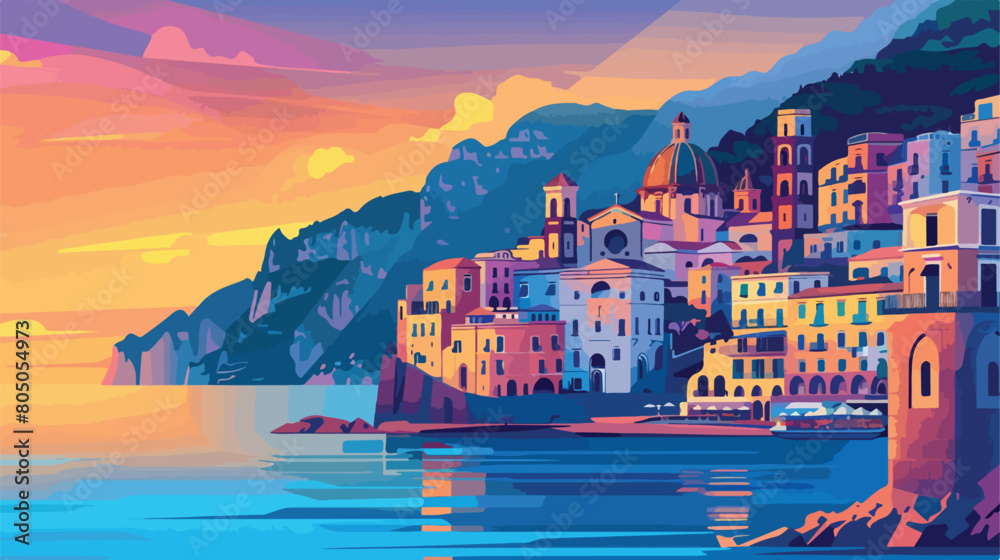 Amalfi coast Italy. Beautiful view of Amalfi town wit