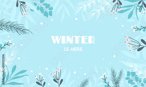 White tree forest background and snowing for winter season concept. Hand drawn isolated illustrations.