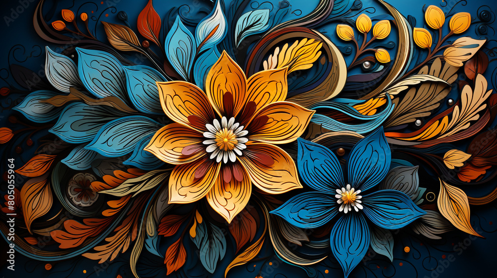 Mesmerized by the intricate details of this stunning blue and gold floral design. Mesmerized by the intricate details of this stunning blue and gold floral design.
