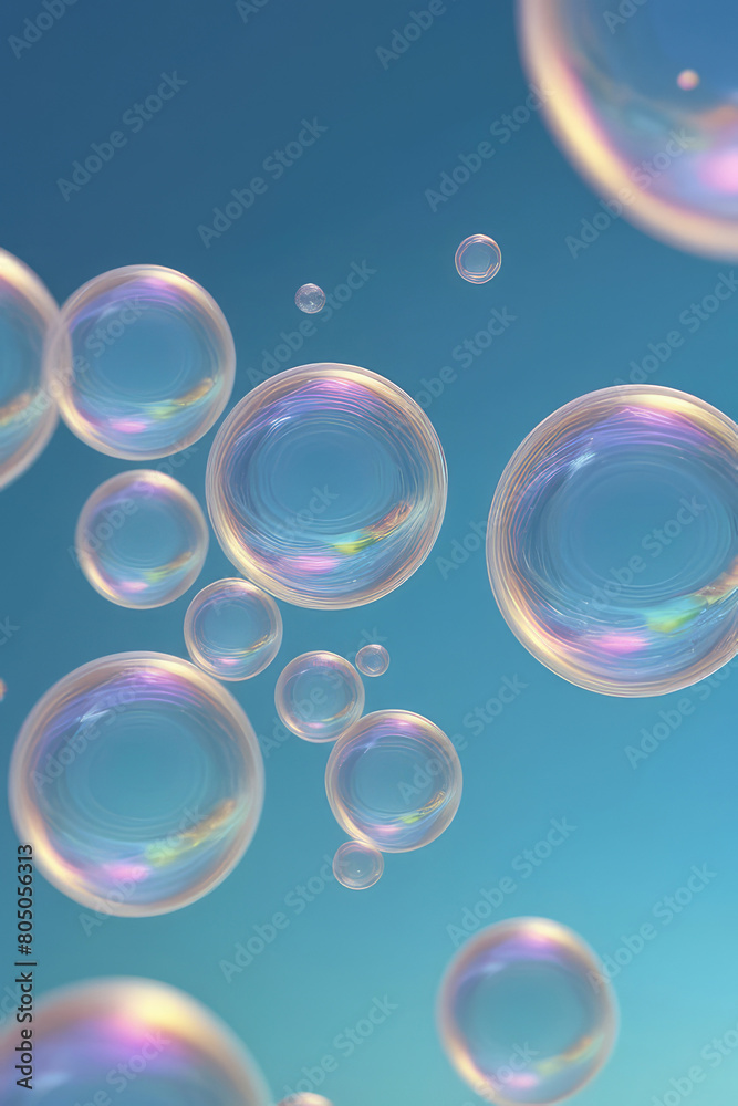 Colorful iridescent holographic floating liquid blobs, soap bubbles or metaballs.