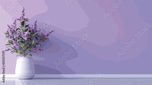 Artificial plants on table near lilac wall Vector style